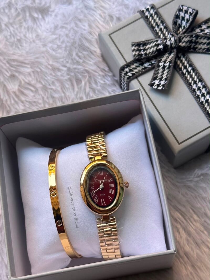 Burgundy luxe combo( watch + bracelet + giftbox)