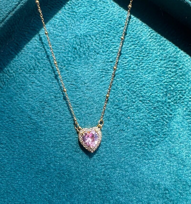 pink crystal heart pendant chain