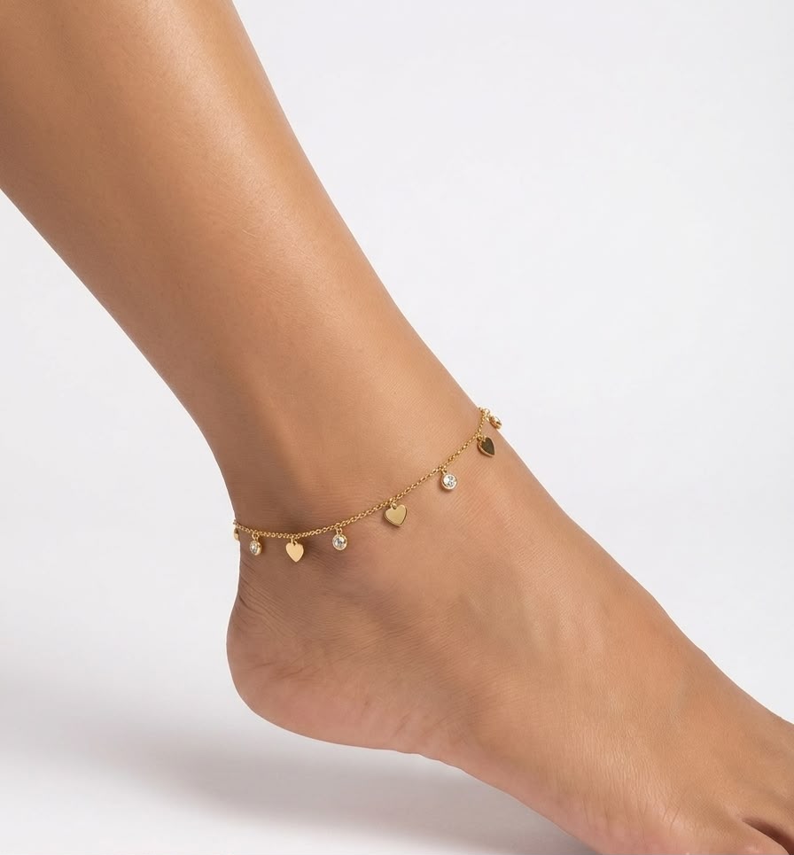 heart & crystal charm anklet( pair) - Image 1
