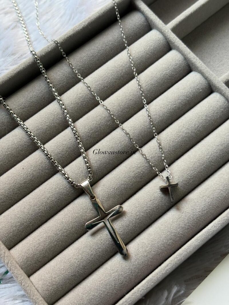 couple cross chain silver antitarnish