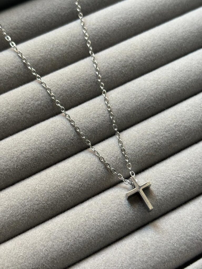 mini cross pendant silver chain stainless steel