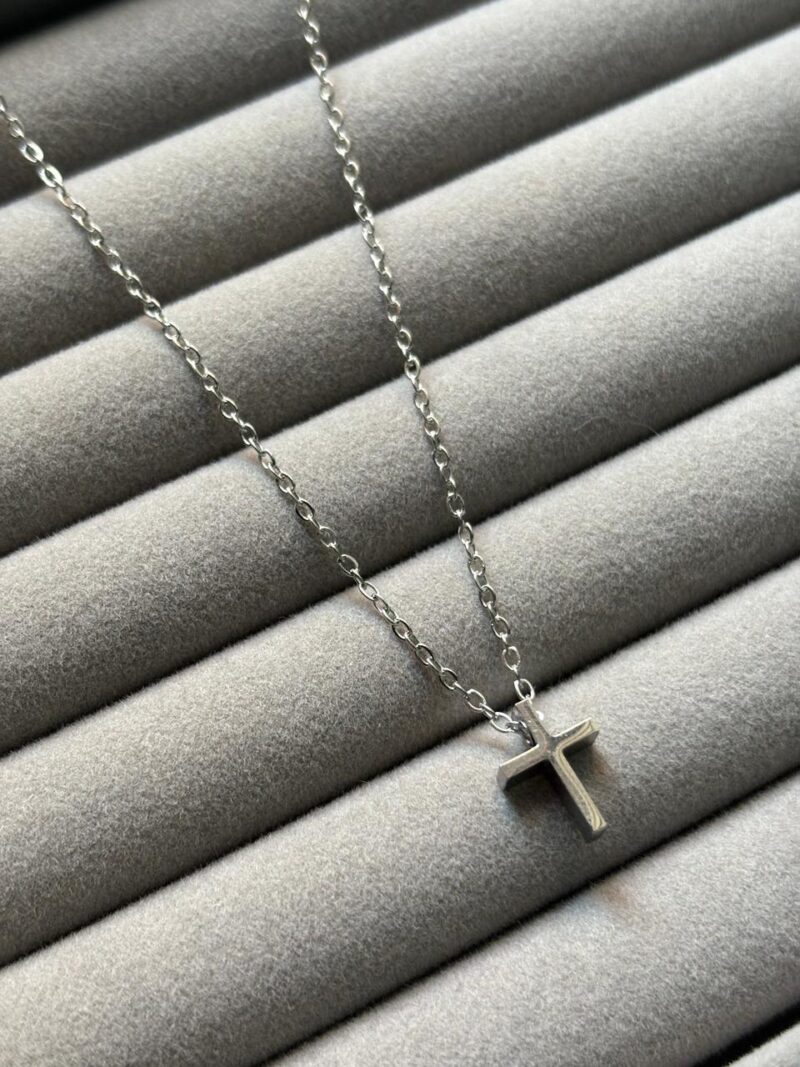 mini cross pendant silver chain stainless steel