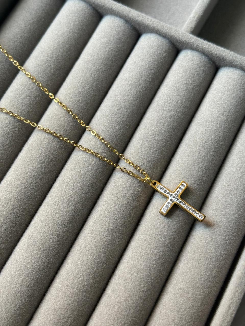 cross chain with stones stainless-steel - Image 1
