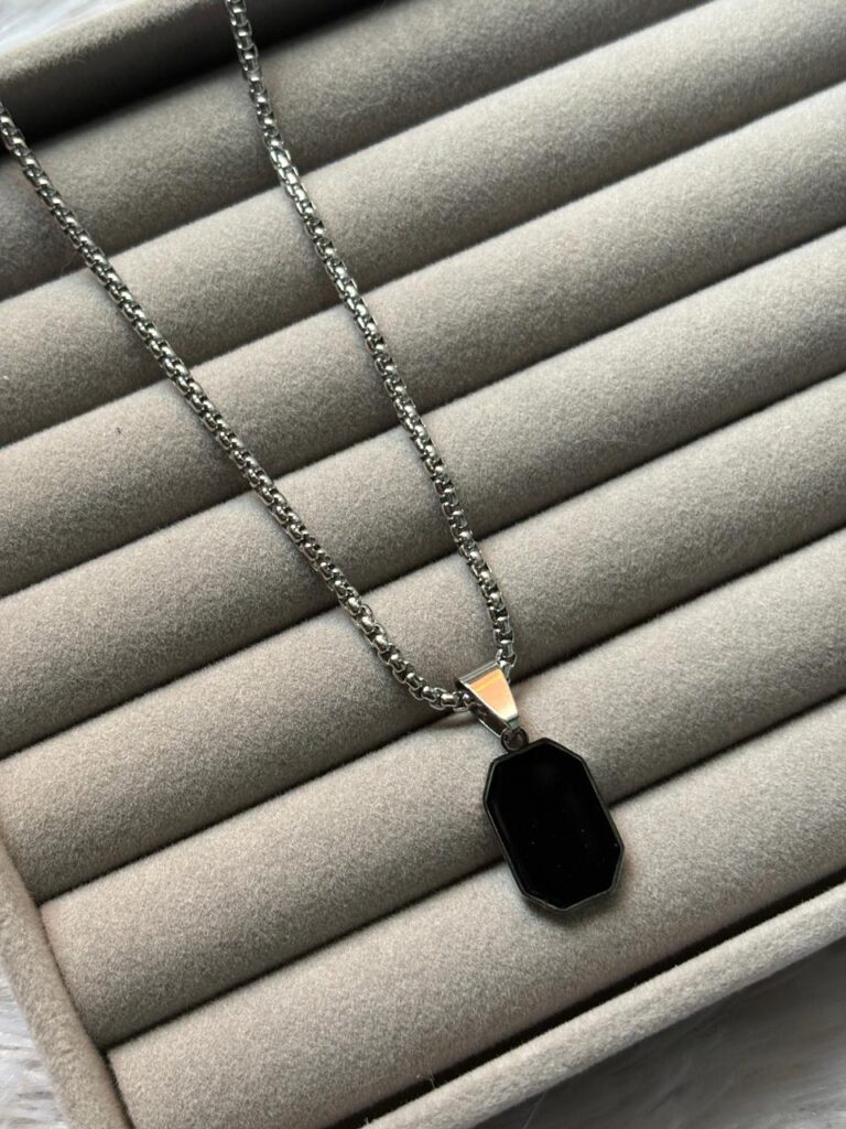 solid black bar chain silver stainless-steel