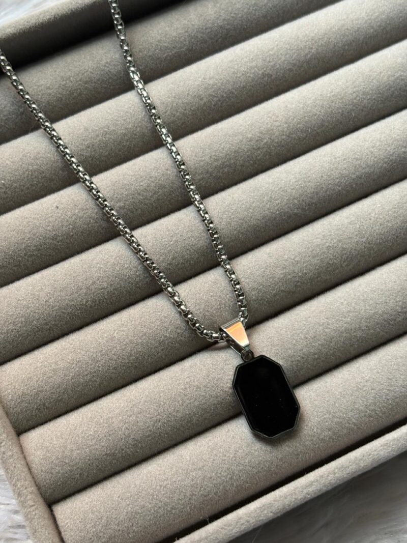 solid black bar chain silver stainless-steel