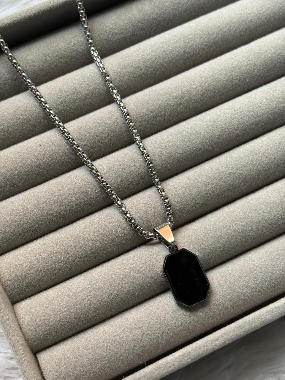 solid black bar chain silver stainless-steel - Image 1