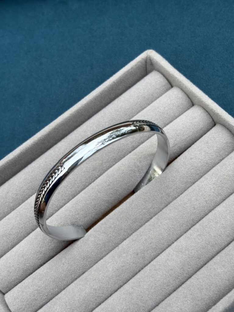 Silver with black cuff kada