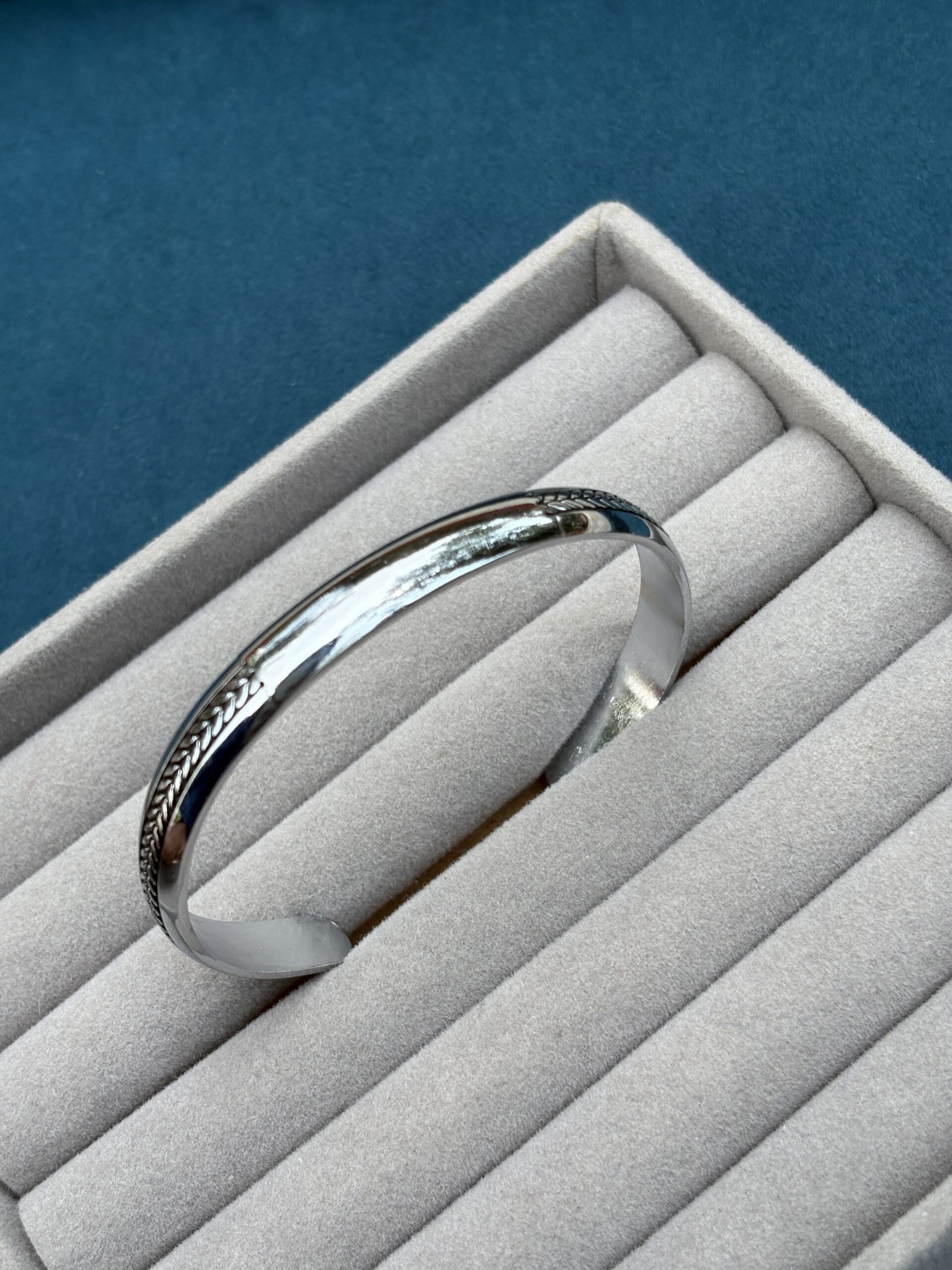 Silver with black cuff kada - Image 1