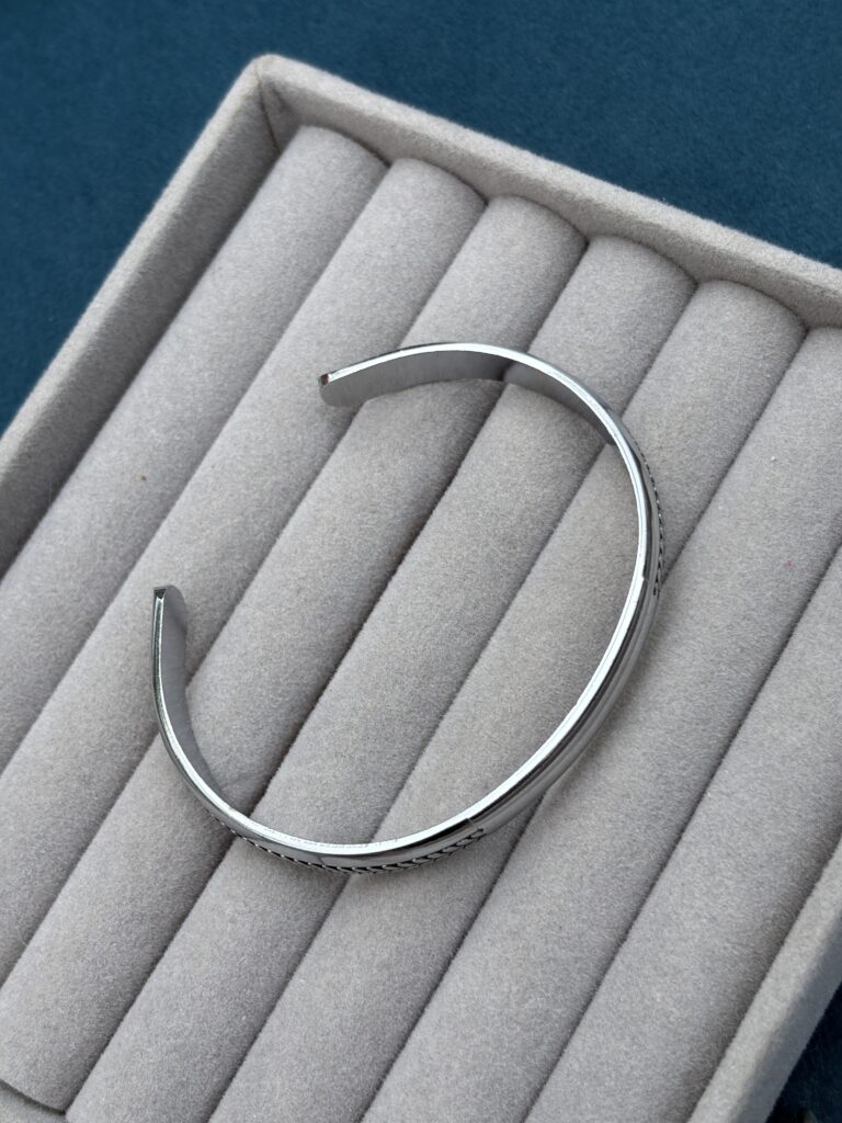 Silver with black cuff kada