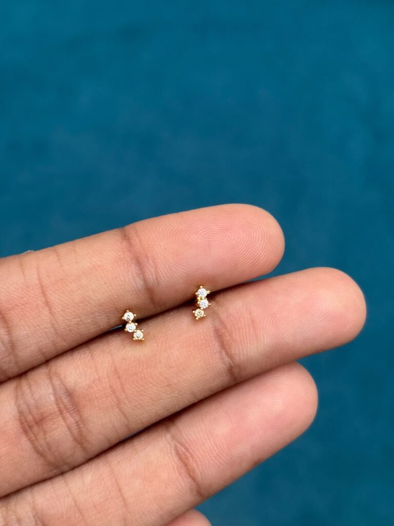 Triple stone stud microplated