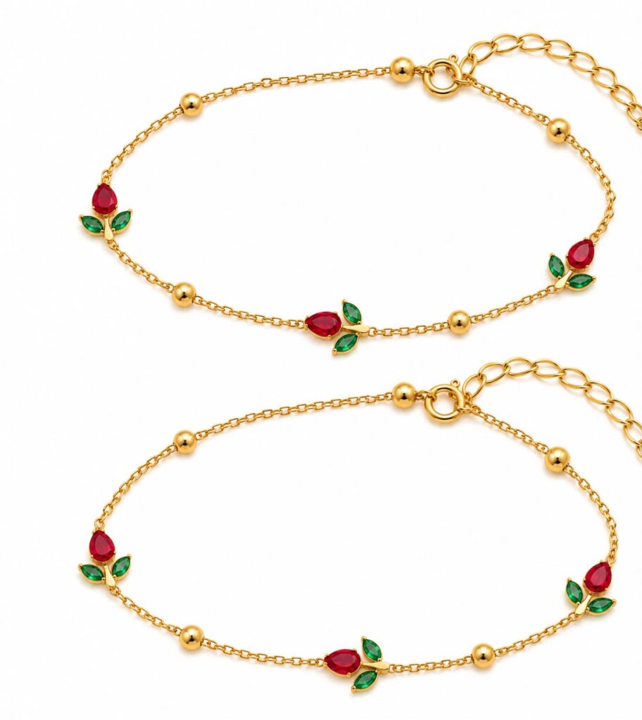 Red Tulip anklet (pair)